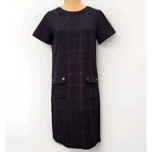 J. Crew Preppy Academia Navy Plaid Relaxed Pocket Dress Short Sleeve‎ Sz 00
